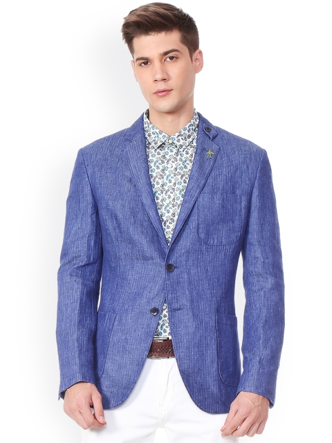 

Van Heusen Sport Blue Self-Design Slim Fit Linen Single-Breasted Casual Blazer