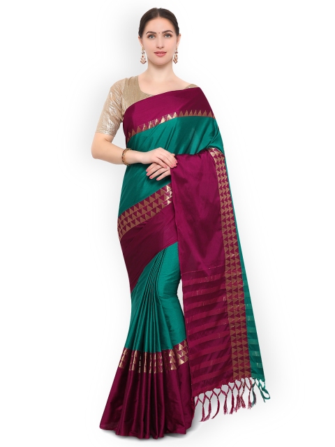 

Saree mall Teal & Magenta Silk Cotton Solid Banarasi Saree
