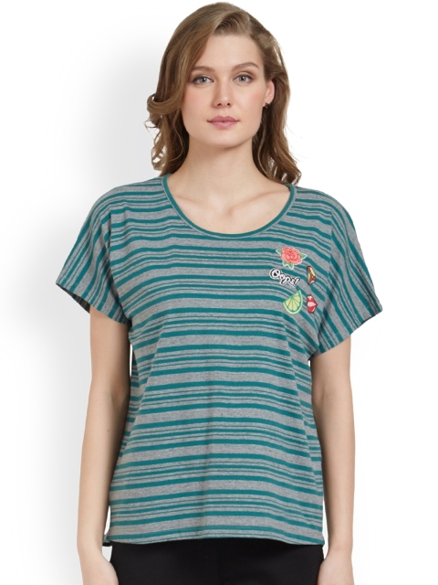 

Mystere Paris Teal & Grey Striped Lounge T-Shirt