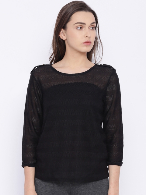 

Allen Solly Woman Black Self Design Semi Sheer Top