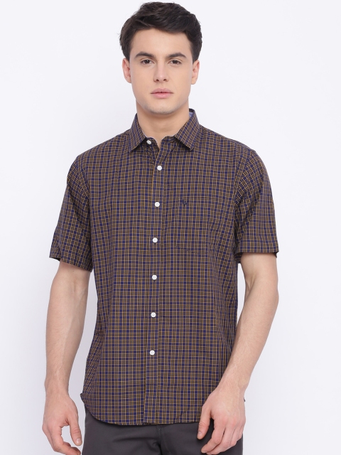 

Allen Solly Men Navy Blue & Yellow Slim Fit Checked Casual Shirt