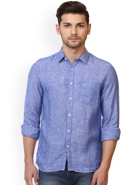 

Parx Men Blue Slim Fit Solid Linen Casual Shirt