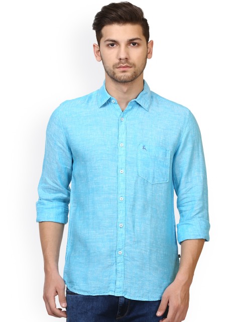 

Parx Men Blue Slim Fit Solid Linen Casual Shirt