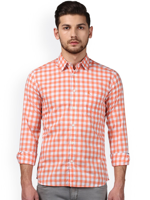 

Parx Men Orange & White Slim Fit Checked Casual Shirt