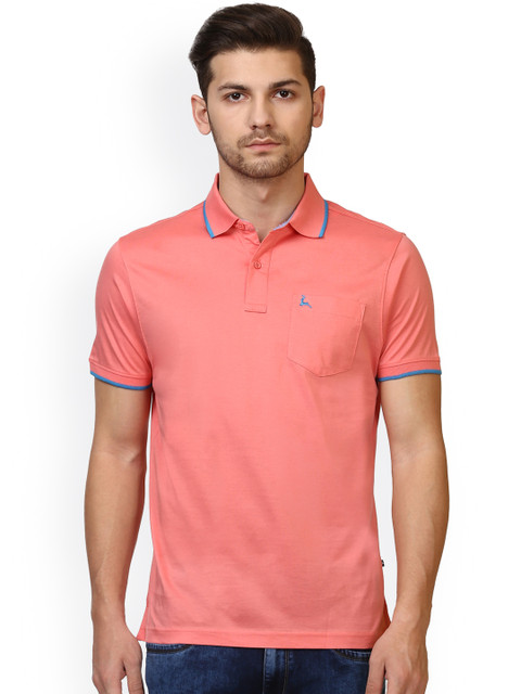 

Parx Men Coral Pink Solid Polo Collar T-shirt