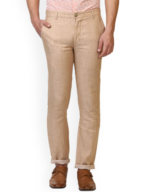 

Parx Men Khaki Slim Fit Self Design Regular Linen Trousers