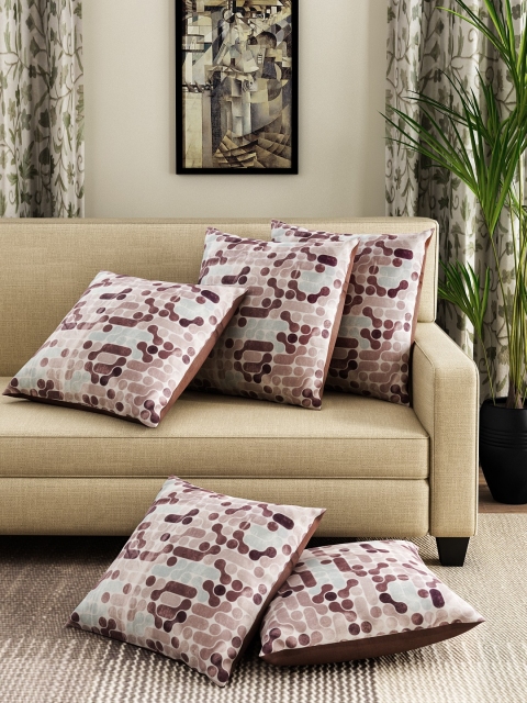 

ROMEE Taupe Set of 5 Geometric Square Cushion Covers