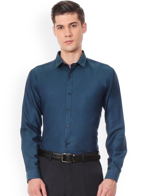 

V Dot Men Teal Bue Slim Fit Solid Formal Shirt