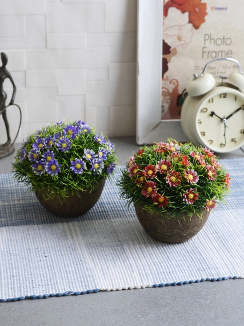 

House Of Accessories Set of 2 Green, Red & Purple Artificial Plants With Pot