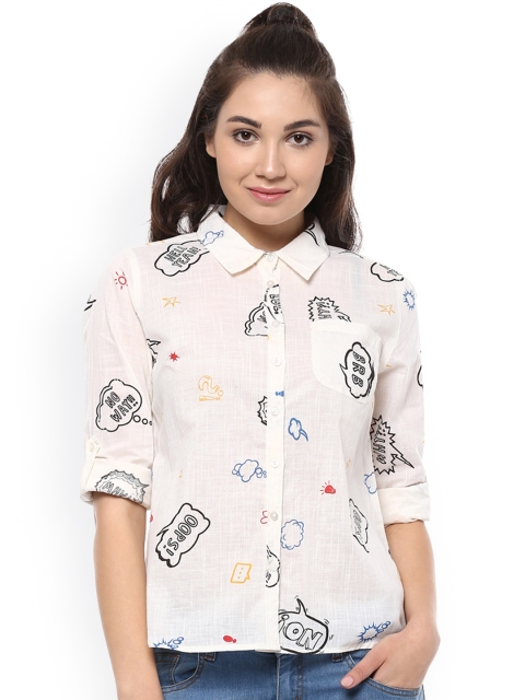 

People Women Off-White Regular Fit Printed Casual Shirt