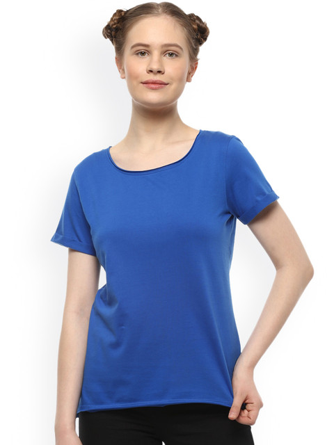 

People Women Blue Solid Round Neck T-shirt