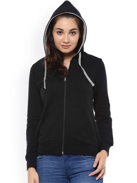 

People Women Black Solid Hooded Sweatshirt