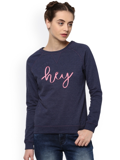 

People Women Navy Blue Solid Sweatshirt