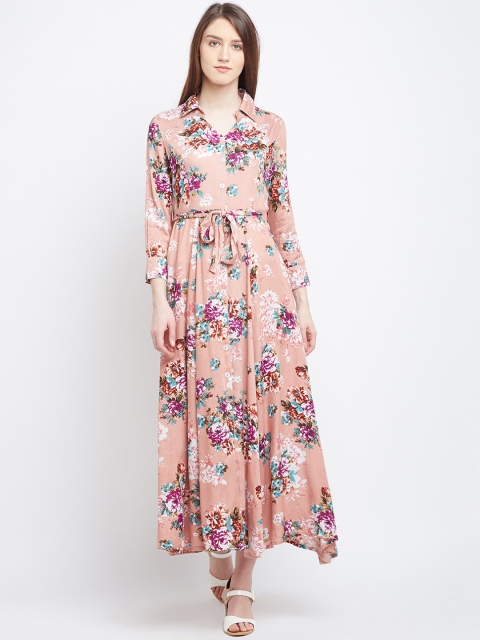 

PANIT Women Peach-Coloured Floral Print Maxi Dress