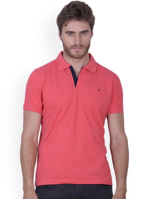 

SMAG Men Pink Self Design Polo Collar Slim-Fit T-shirt