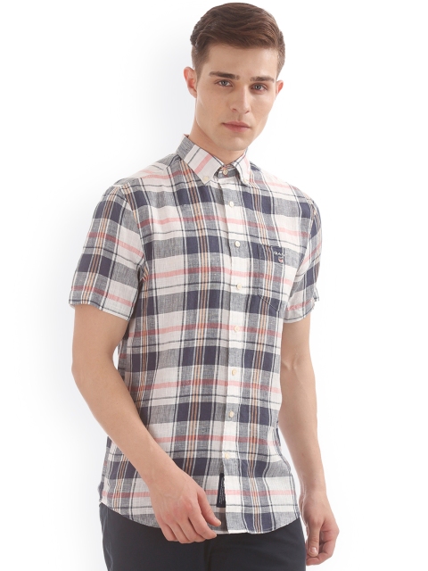 

GANT Men Blue & White Regular Fit Checked Casual Linen Shirt