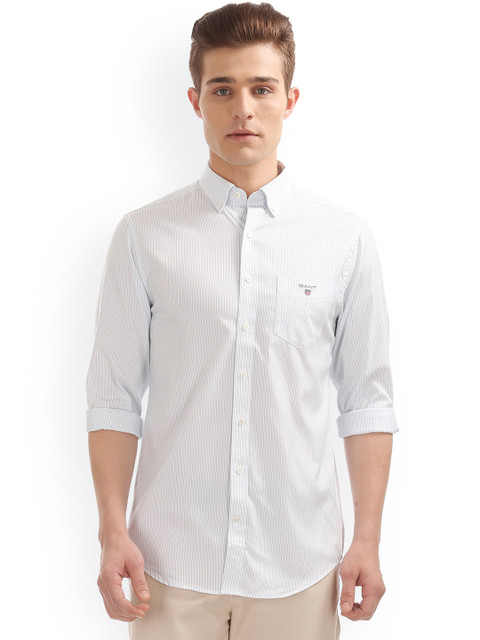 

GANT Men White Classic Regular Fit Striped Casual Shirt
