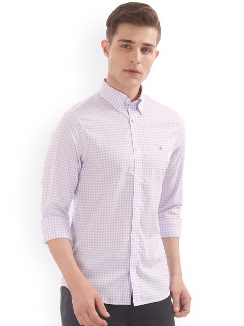 

GANT Men Lavender & White Slim Fit Checked Casual Shirt