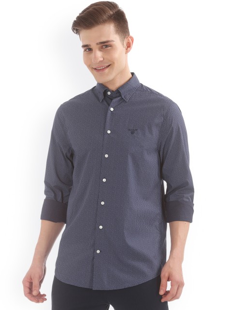 

GANT Men Navy Blue Regular Fit Printed Casual Shirt