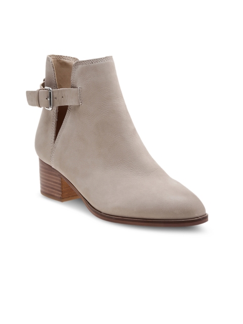

ALDO Women Beige Solid Leather Mid-Top Flat Boots