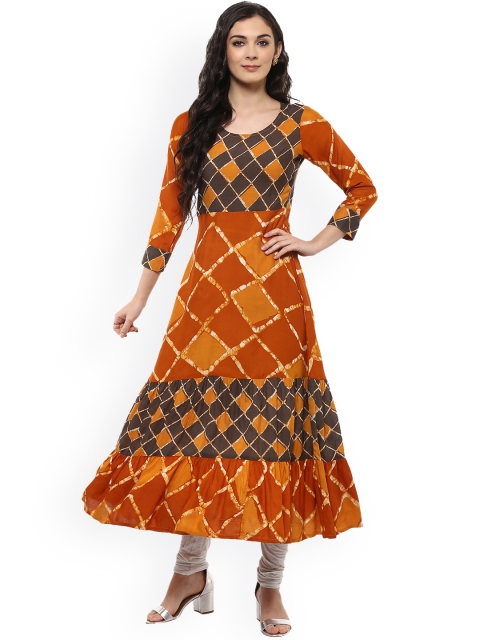 

Ives Women Mustard & Orange Printed Anarkali Kurta