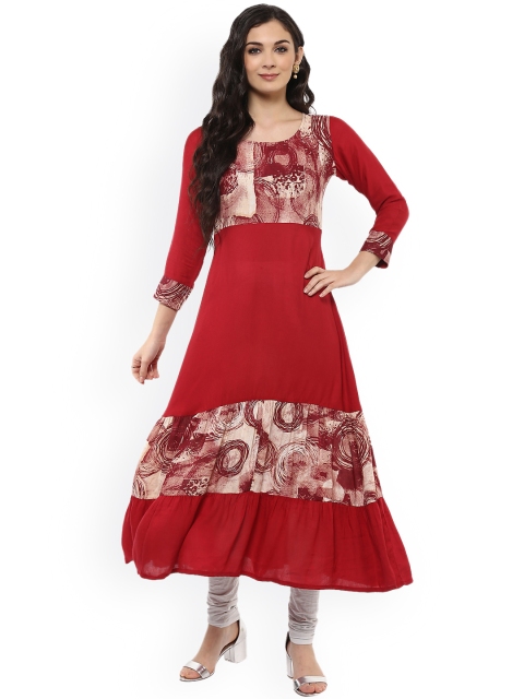 

Ives Women Maroon Printed Anarkali Kurta