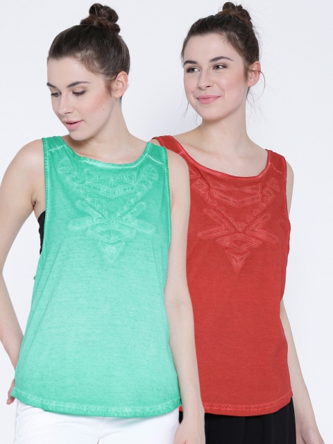 

Sera Women Pack of 2 Sea Green And Red Tank Top