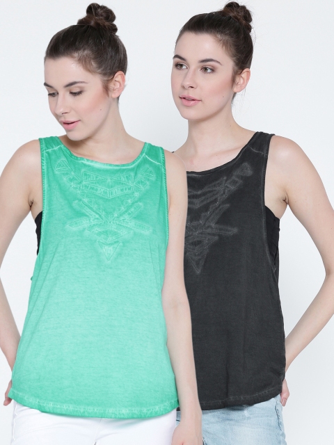 

Sera Women Pack of 2 Sea Green And Charcoal Tank Top