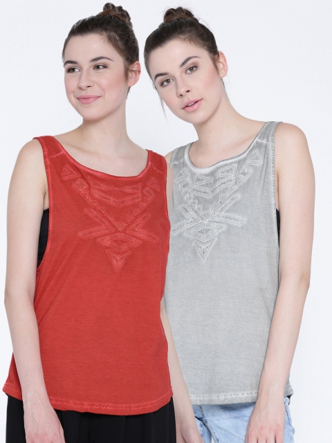 

Sera Women Pack of 2 Sea Red and Grey Tank Top