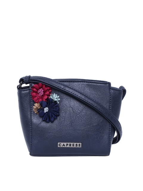 

Caprese Navy Floral Applique Sling Bag, Navy blue