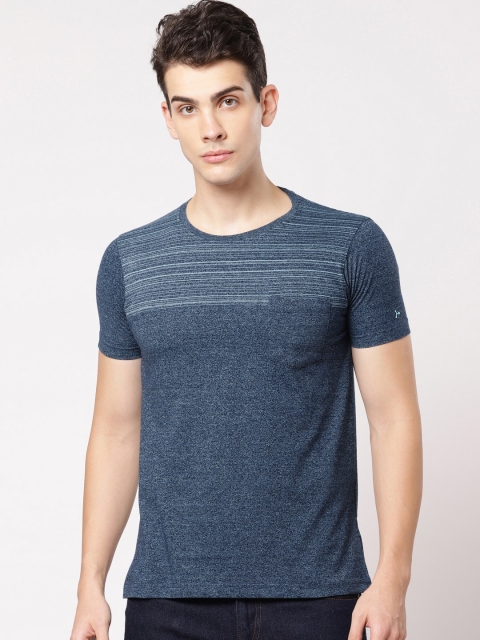 

ether Men Navy Striped Round Neck T-shirt, Navy blue