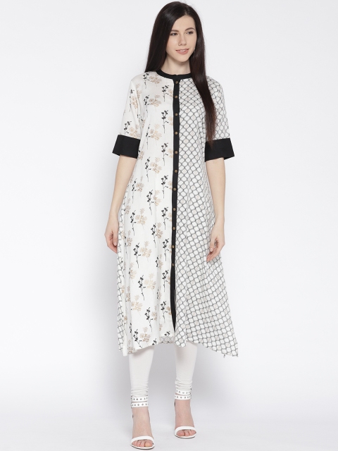 

Varanga Women White & Black Foil Print A-Line Kurta