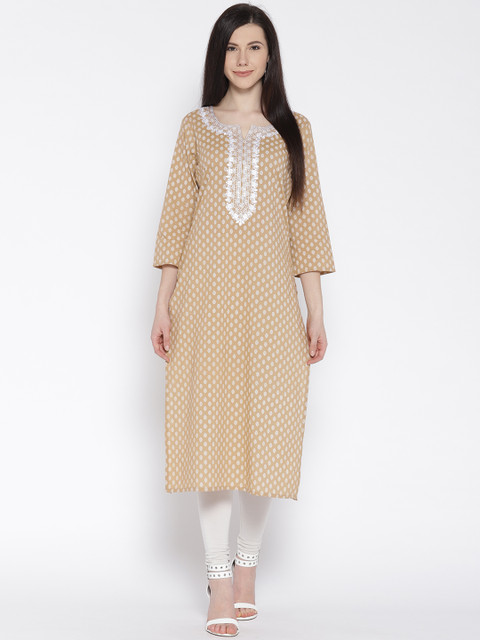 

Varanga Tan Khadi Printed Kurta, Beige