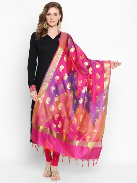 

Dupatta Bazaar Pink & Purple Woven Design Dupatta
