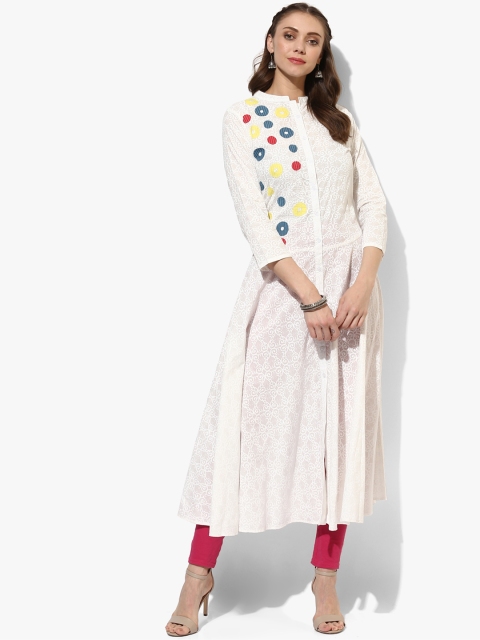 

Sangria Women White Printed Fit and Flare Dress