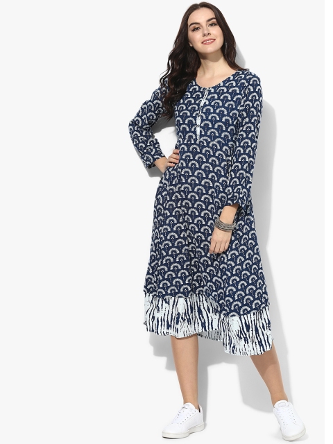 

Sangria Women Navy Blue Printed A-Line Dress