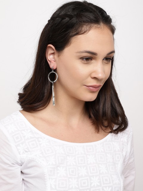 

Ayesha Silver-Toned Circular Drop Earrings