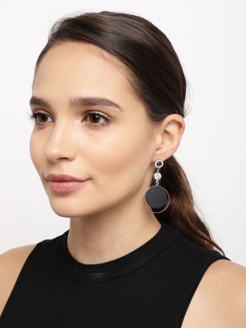 

Ayesha Silver-Toned & Black Geometric Drop Earrings