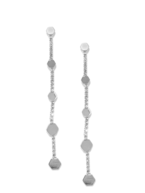 

Ayesha Steel-Toned Contemporary Diamante Hexagon Studded Drop Earrings
