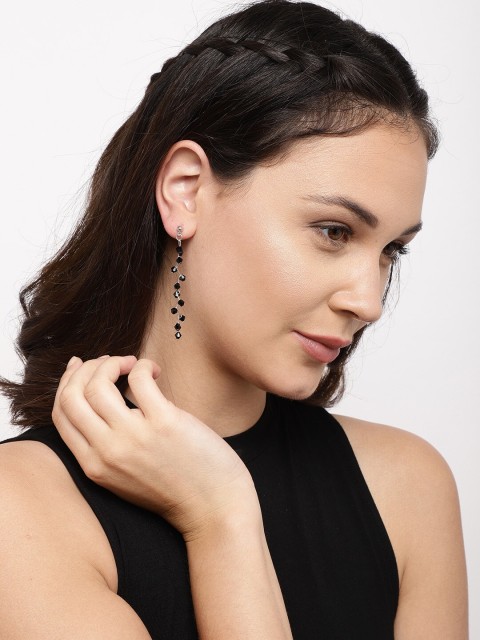 

Ayesha Silver-Toned & Black Contemporary Drop Earrings