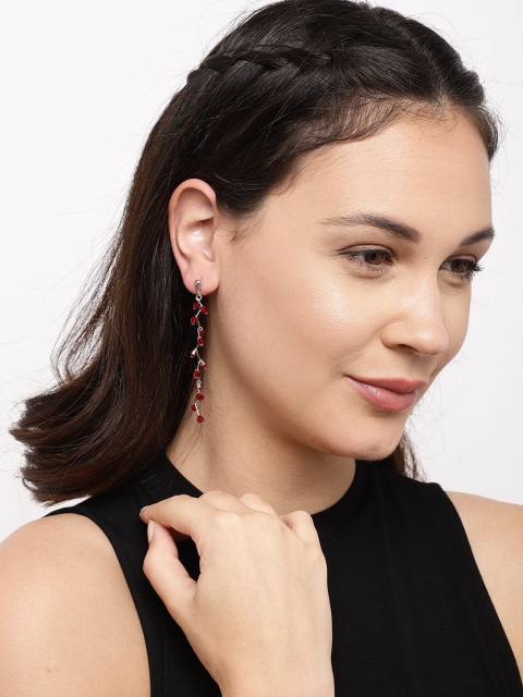 

Ayesha Silver-Toned & Maroon Contemporary Drop Earrings