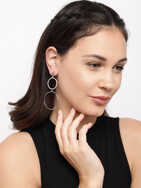 

Ayesha Silver-Toned & Pink Circular Drop Earrings