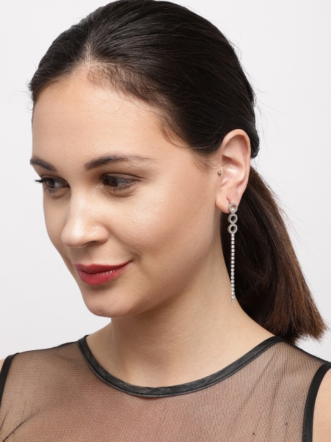 

Ayesha Silver-Toned Contemporary Diamante Long Drop Earrings