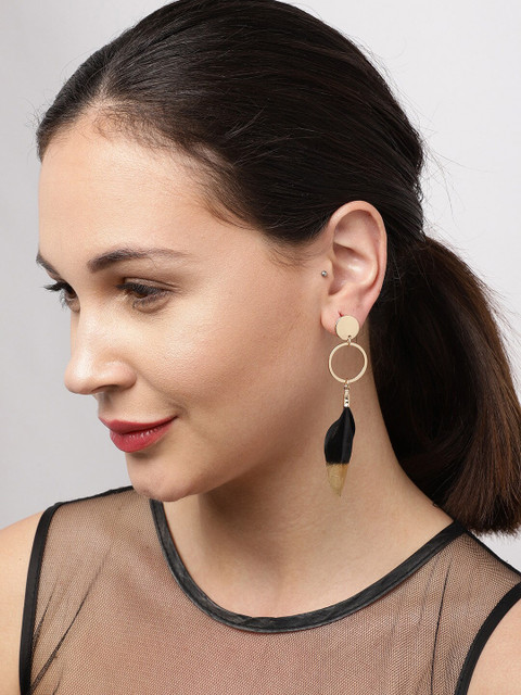 

Ayesha Gold-Toned & Black Feather Shaped Drop Earrings