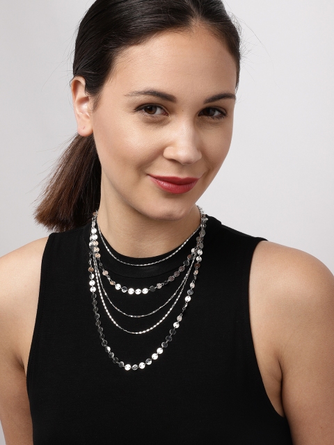 

Ayesha Women Silver-Toned Sequenced & Layered Silver Necklace