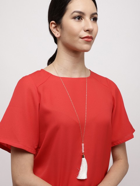 

Ayesha Gold-Toned & White Stone Charm Tassel Pendant Long Necklace