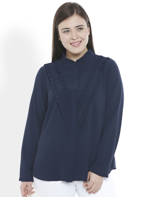 

JUNAROSE Plus Size Women Navy Regular Fit Solid Casual Shirt, Navy blue