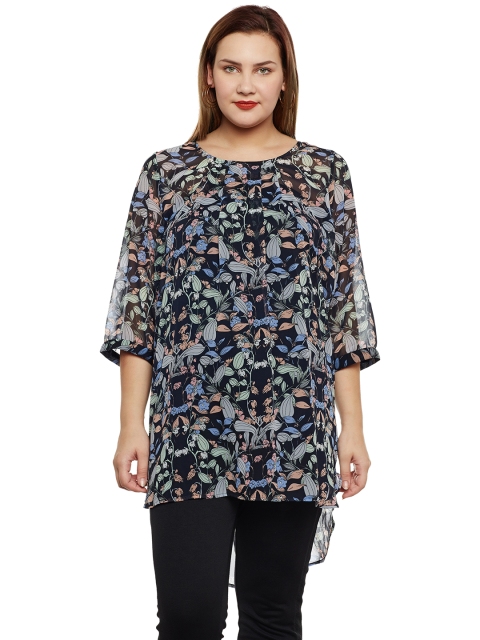 

JUNAROSE Plus Size Navy Floral Printed Tunic, Navy blue