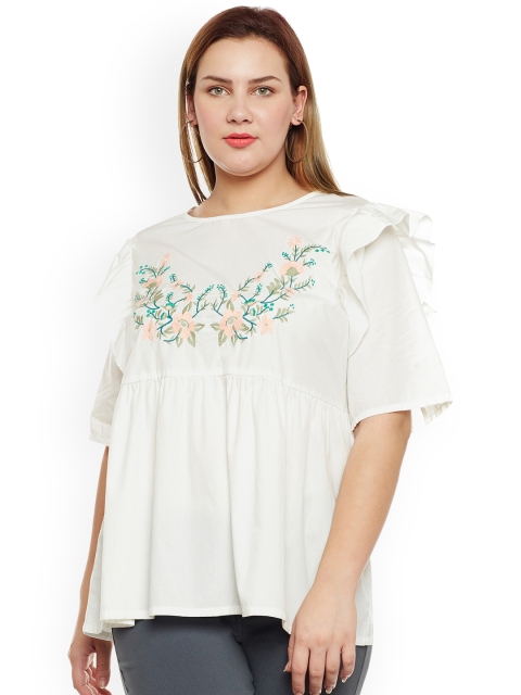 

JUNAROSE Plus Size Women White Self Design Empire Top