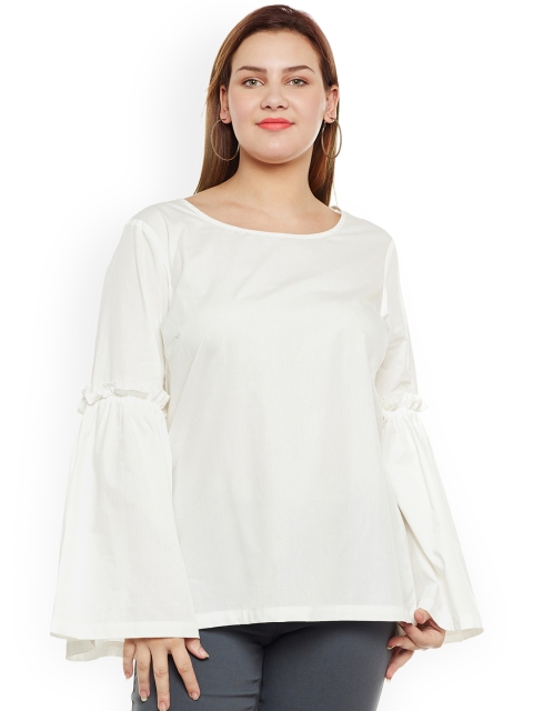 

JUNAROSE Plus Size Women White Solid Pure Cotton Top